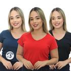 KIT 3 Baby Look feminina Camiseta algodão Gola V Varias Cores Atacado Manga Curta ótima qualidade moda casual