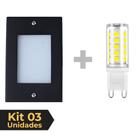 Kit 3 Balizador de Embutir Escada Parede Preto 4x2 Alumínio + Lâmpada Led G9 5w Branco Quente