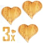 Kit 3 Bandejas Coração de Bambu 13cm - Tabua de Servir Heart