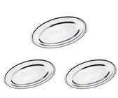 Kit 3 bandejas travessa oval 26cm aço inox casa e cozinha alta durabilidade