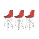 Kit 3 Banquetas Bistrô Alta Eames Eiffel Vermelha Base Ferro Branco