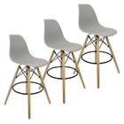 Kit 3 Banquetas Charles Eames Eiffel Wood Design Base Fixa