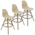 Kit 3 Banquetas Charles Eames Eiffel Wood Design Base Fixa