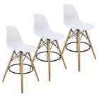 Kit 3 Banquetas Charles Eames Eiffel Wood Design Base Fixa Madeira - Branca