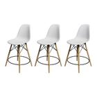 Kit 3 Banquetas Eames Eiffel de Madeira Assento Branco