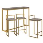 Kit 3 Banquetas Lino + 1 Mesa Bancada Aparador Mavie 150cm Industrial Ferro Dourado 100% MDF Marmorizado - Ahazzo Móveis