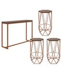 Kit 3 Banquetas Liz + 1 Mesa Bancada Mavie 150cm Industrial Ferro Bronze MDF Castanho - Ahazzo Móveis