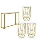 Kit 3 Banquetas Liz + 1 Mesa Bancada Mavie 150cm Industrial Ferro Dourado MDF Branco - Ahazzo Móveis