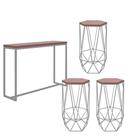 Kit 3 Banquetas Liz + 1 Mesa Bancada Mavie 150cm Industrial Ferro Prata MDF Rosa - Ahazzo Móveis