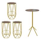 Kit 3 Banquetas Liz + 1 Mesa Bistrô Nunno Industrial Ferro Dourado MDF Carvalho - Ahazzo Móveis