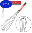 Kit 3 Batedor Fouet Manual De Inox Cabo Metalizado 35Cm Hauskraft