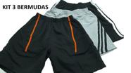 kit 3 Bermuda Shorts Maculino 38 ao 44 Tactel, Academia, Lazer, Treino, Esporte