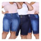 Kit 3 Bermudas Jeans Feminina Plus Size Cintura Alta Com Lycra Elastano Envio Rápido