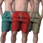 Kit 3 Bermudas Masculina Lisa Tactel Praia Academia 3 Bolsos Caminhada Piscina