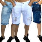 kit 3 bermudas rasgadas masculinas botão jeans