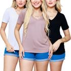 Kit 3 Blusa Camiseta Básica Feminina Manga Curta