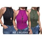 Kit 3 Blusa Feminina Básica Blusinha Gola Alta Com Bojo Cores Variadas Ajustável ao Corpo Premium