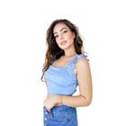 Kit 3 blusas Cropped alça babado moda gringa poliéster feminino moda verão