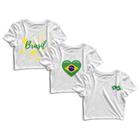 Kit 3 Blusas Cropped Blusinha Camiseta Feminina Brasil Coração Copa Bandeira