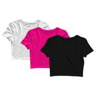 Kit 3 Blusas Cropped Blusinha Camiseta Feminina Lisa