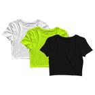 Kit 3 Blusas Cropped Blusinha Camiseta Feminina Lisa
