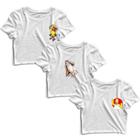 Kit 3 Blusas Cropped Tshirt Camiseta Feminina Blusinha