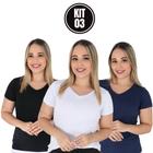 Kit 3 Blusas Feminina Baby Look Gola V Viscolycra Elegante Super Confortável Lisa Moda Casual