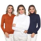 Kit 3 Blusas Feminina de Tricot Manga Longa Tendência Frio 2024