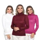 Kit 3 Blusas Feminina Manga Longa com Botão Sueter Tricô Inverno 2024