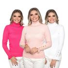 Kit 3 Blusas Feminina Manga Longa com Botão Sueter Tricô Inverno 2024