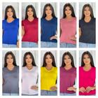 Kit 3 Blusas Femininas Gola V Manga Curta