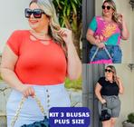 Kit 3 Blusas Plus Size Tecido Fino Modelagem Elegante Verão