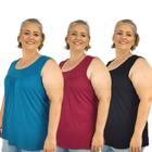 Kit 3 Blusas Regatas Plus Size Lisas Moda Senhora Alça Grossa