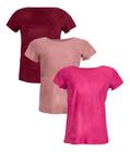 Kit 3 Blusas Suede Femininas T-shirt Manga Curta Plus Size 