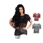 Kit 3 Blusas Tule Academia Fitness Feminina Tela Transparente Camiseta alongada