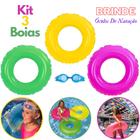 Kit 3 Boia Infantil Criança Circular Coloridas 3 Peças 60cm + Óculos de Natação Infantil