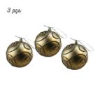 Kit 3 bolas de natal ouro arabesco c/ glitter 8cm