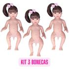 Kit 3 Boneca Reborn Nua Com Cabelo Longo Cabeça Braços Pernas e Corpinho de Vinil Siliconado Small SidNyl Para Rebornear