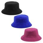 Kit 3 Bucket Hat Liso Unissex - Preto, Azul Royal E Pink