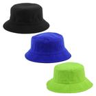 Kit 3 Bucket Hat Liso Unissex Preto, Azul Royal E Verde Neon