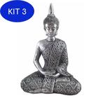 Kit 3 Buda Hindu Prata Tibetano Tailandês Sidarta Resina 20cm