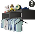 KIT 3 CABIDEIRO PRATELEIRA ARTMOVELAR MDF COM FITA 12 X 25 X 50 Cor: Preto