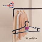 Kit 3 Cabides Para Roupas Modelo Slim Plastico 37cm - Preto - Plasmont