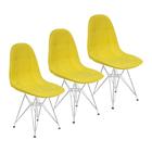 Kit 3 Cadeiras Charles Eames Botonê Eiffel Base Metal Cromado - Amarelo