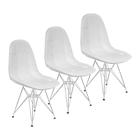 Kit 3 Cadeiras Charles Eames Botonê Eiffel Base Metal Cromado - Branco