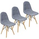 Kit 3 Cadeiras Charles Eames Botonê Eiffel Wood Estofada