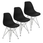 Kit 3 Cadeiras Charles Eames Eiffel Base Metal Cromado Preta