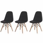 Kit 3 Cadeiras Charles Eames Eiffel Botone Base Madeira Preta