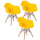 Kit 3 Cadeiras Charles Eames Eiffel Design Wood Com Braços - Amarela