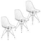 Kit 3 Cadeiras Eames Cristal Transparente Eiffel Base Metal Cromado